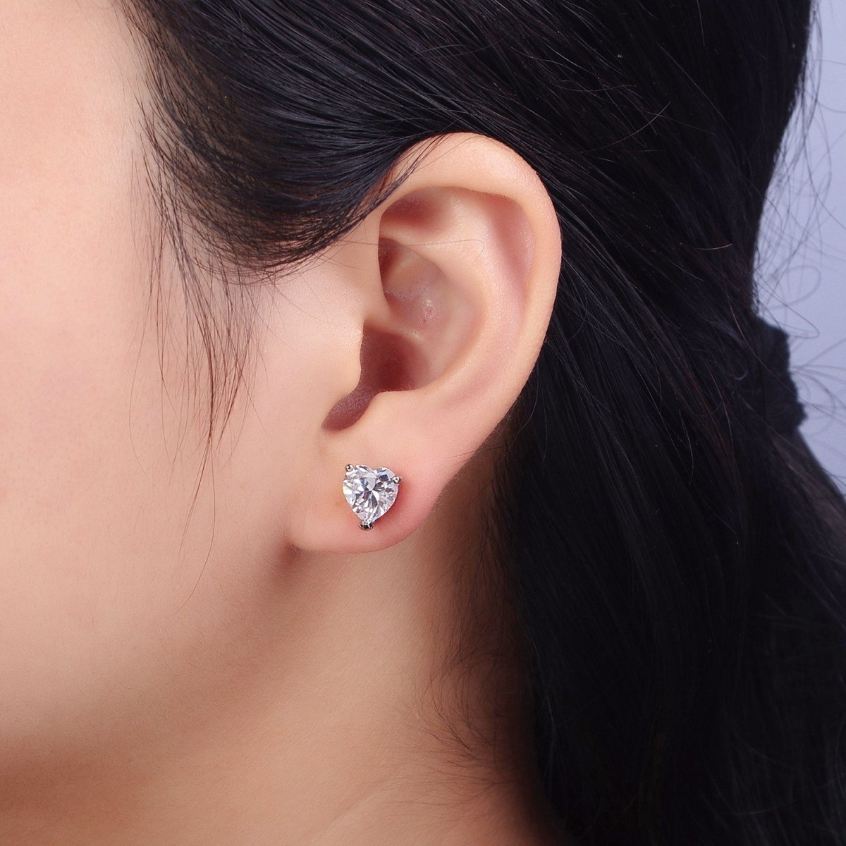 4mm, 5mm, 7mm, 8mm Clear Heart CZ Gold Stud Earrings | AB083 - AB088