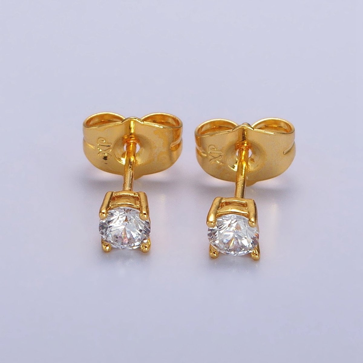 4mm, 6mm, 7mm, 8mm Clear Round CZ Gold Stud Minimalist Earrings | AB106 AB089 - AB091