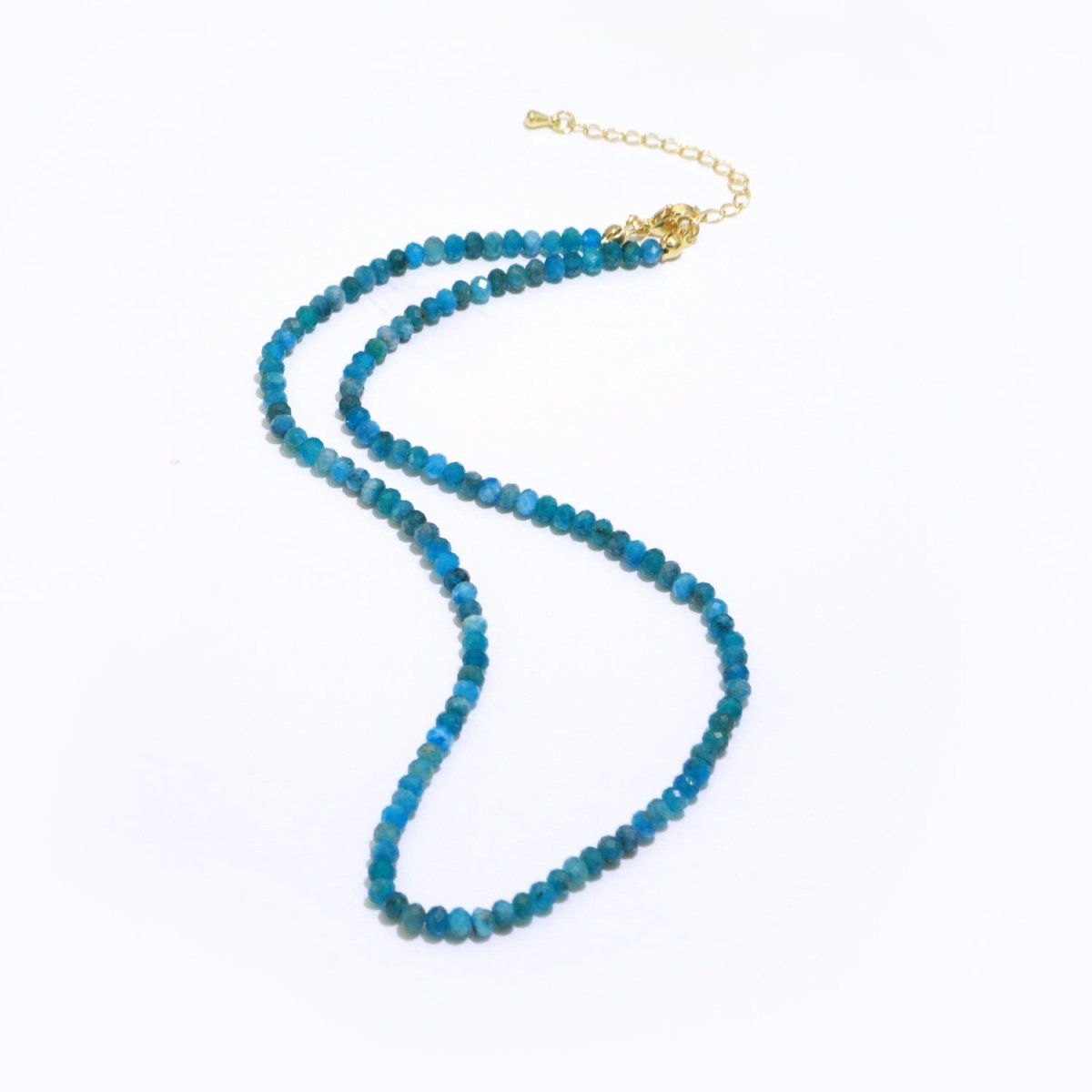 4mm Dainty Blue Apatite Natural Gemstone Bead 16.5 Inch Necklace | WA-258 Clearance Pricing