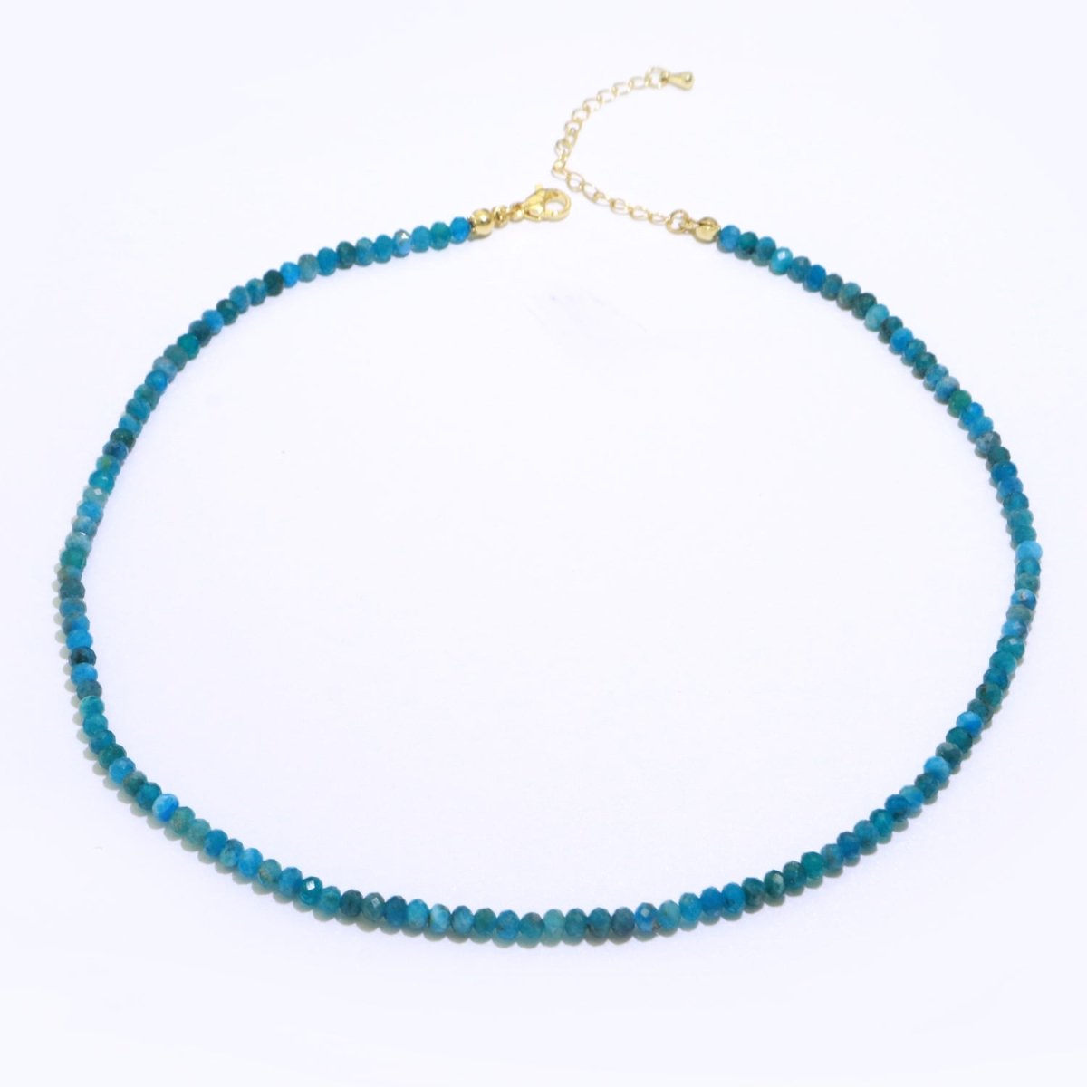 4mm Dainty Blue Apatite Natural Gemstone Bead 16.5 Inch Necklace | WA-258 Clearance Pricing