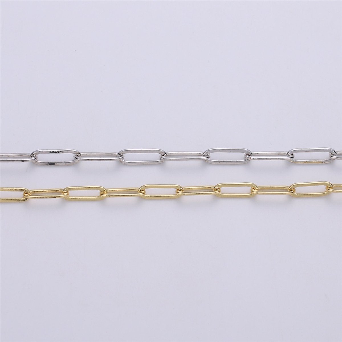 4X11mm 24K Gold Filled PAPERCLIP Elongated Chain, Flat Drawn Rectangle Cable Box Chain Sold By Yard, Bulk Unfinished Chain, White Gold Filled | ROLL-072, ROLL-077, ROLL-179, ROLL-095