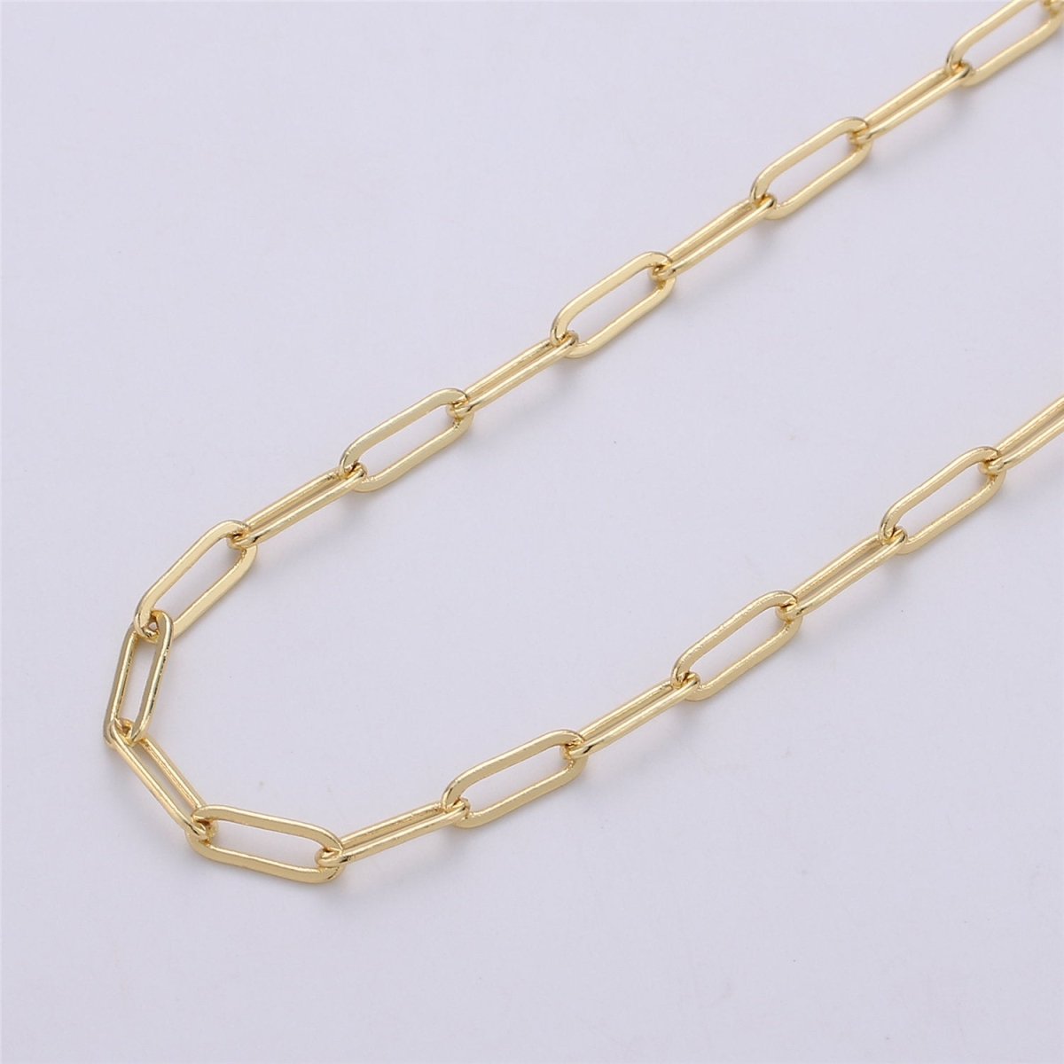 4X11mm 24K Gold Filled PAPERCLIP Elongated Chain, Flat Drawn Rectangle Cable Box Chain Sold By Yard, Bulk Unfinished Chain, White Gold Filled | ROLL-072, ROLL-077, ROLL-179, ROLL-095