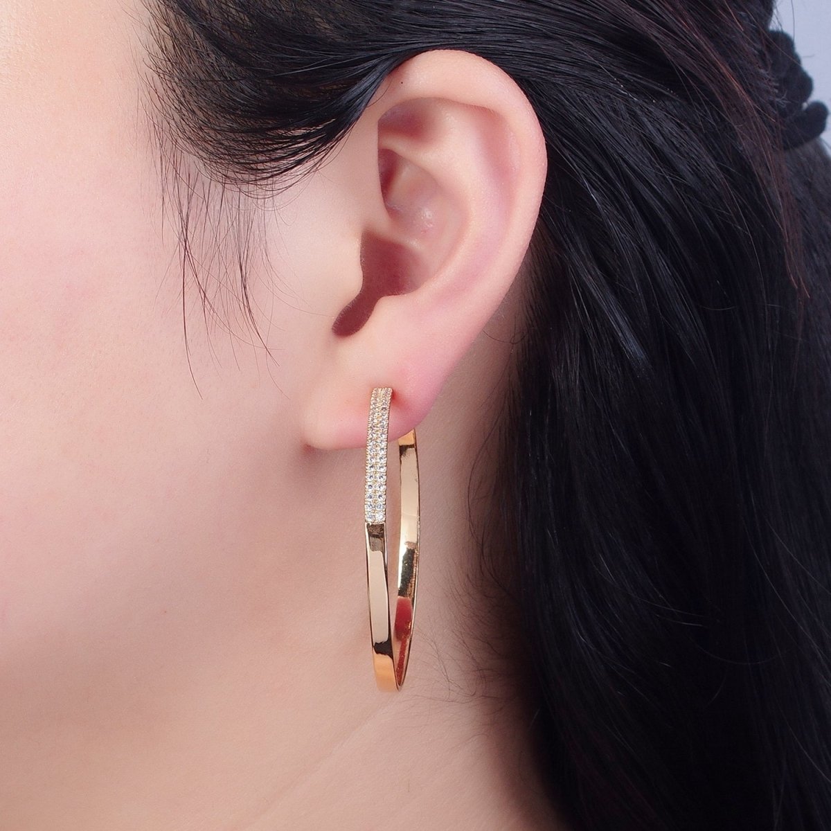 50mm Gold Hoop Earring Micro Pave Big Hoop V-392