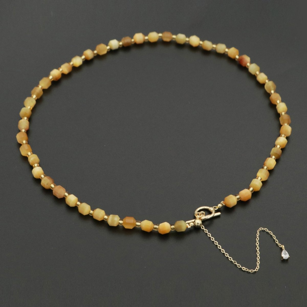 5.5mm Tiger Eye Natural Gemstone Bead 16.5 Inch Choker Necklace w. Toggle Clasps | WA-249 Clearance Pricing