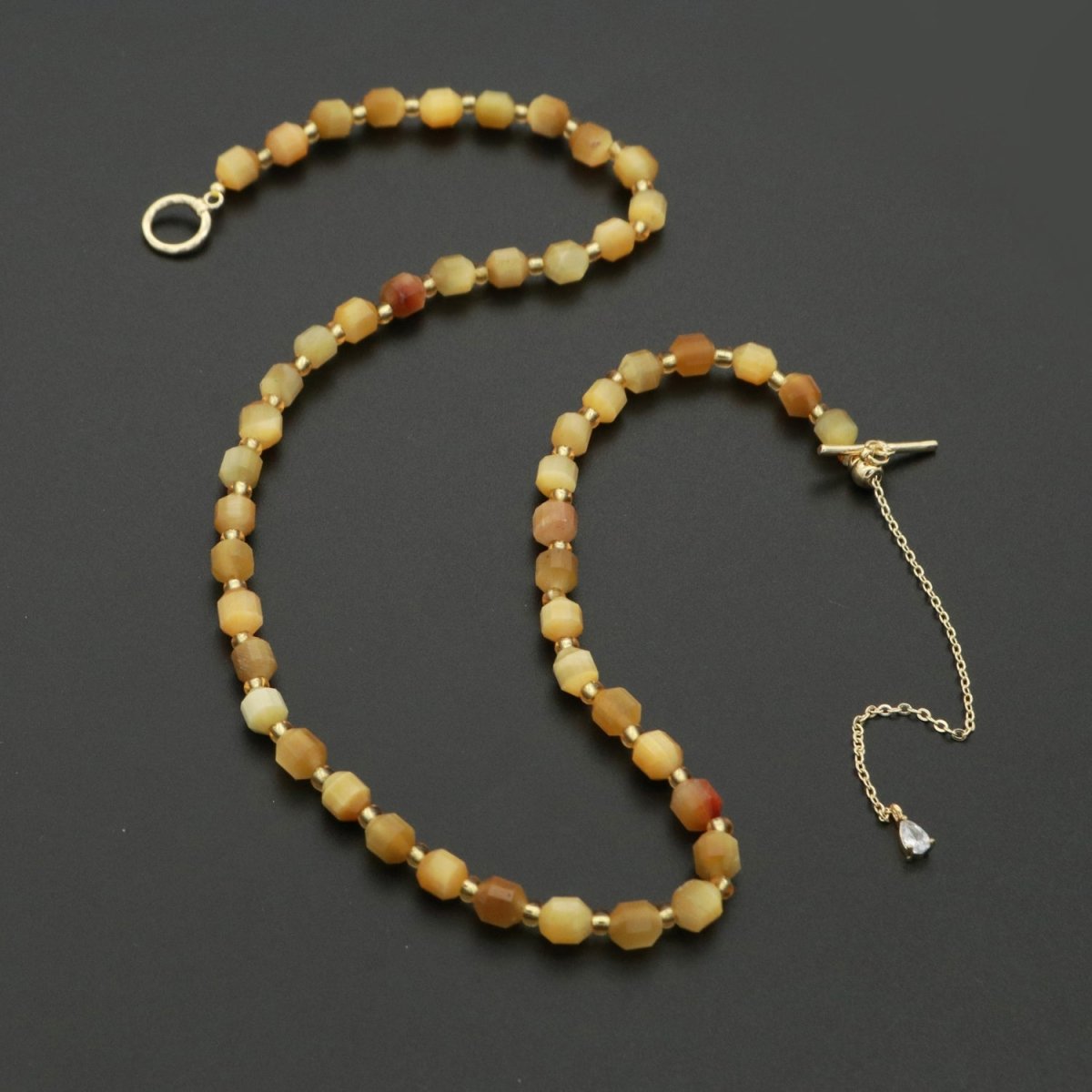 5.5mm Tiger Eye Natural Gemstone Bead 16.5 Inch Choker Necklace w. Toggle Clasps | WA-249 Clearance Pricing