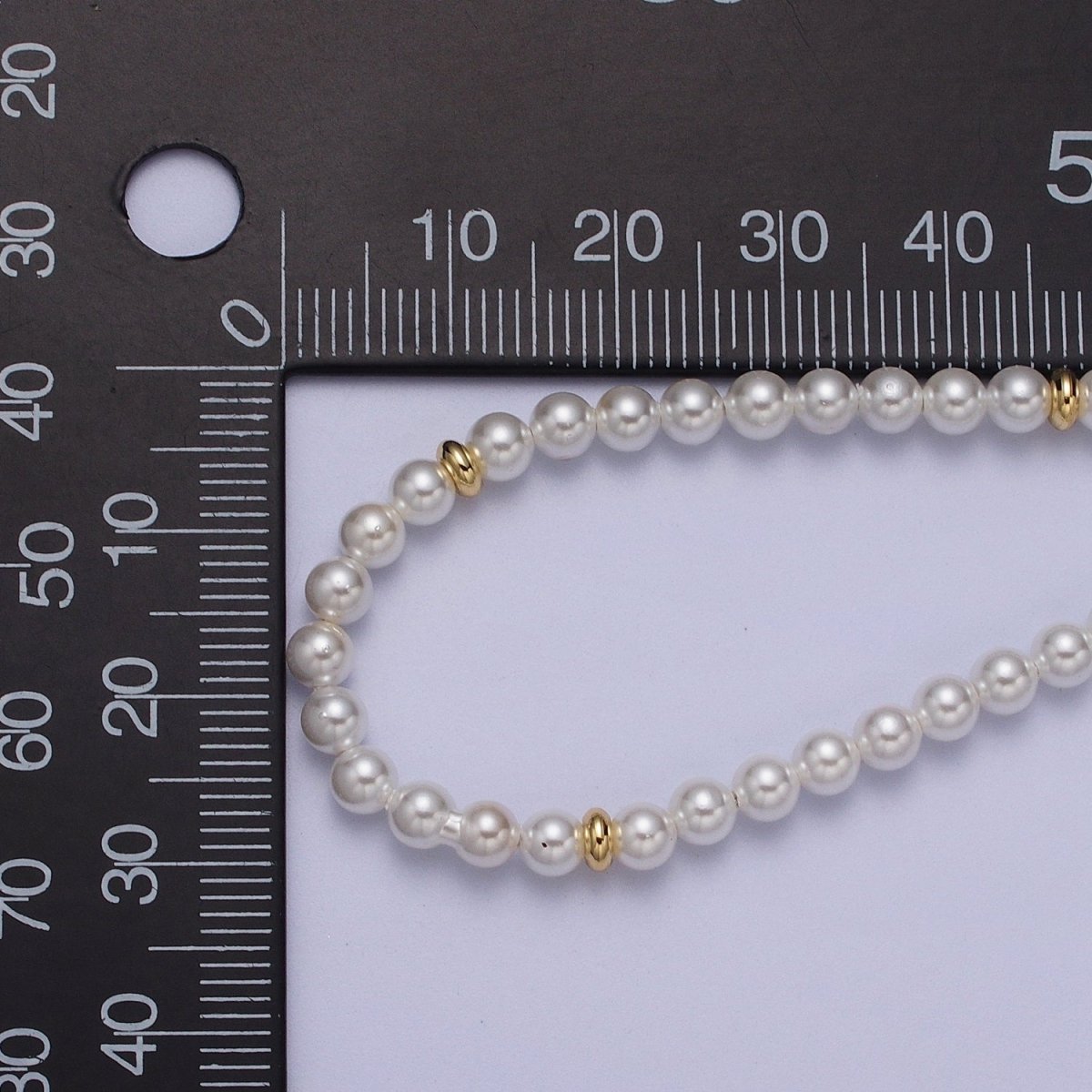 5mm, 6mm White Round Shell Pearl Gold Beaded 15.5 Choker Necklace | WA-1303 WA-1304 W-1420 Clearance Pricing