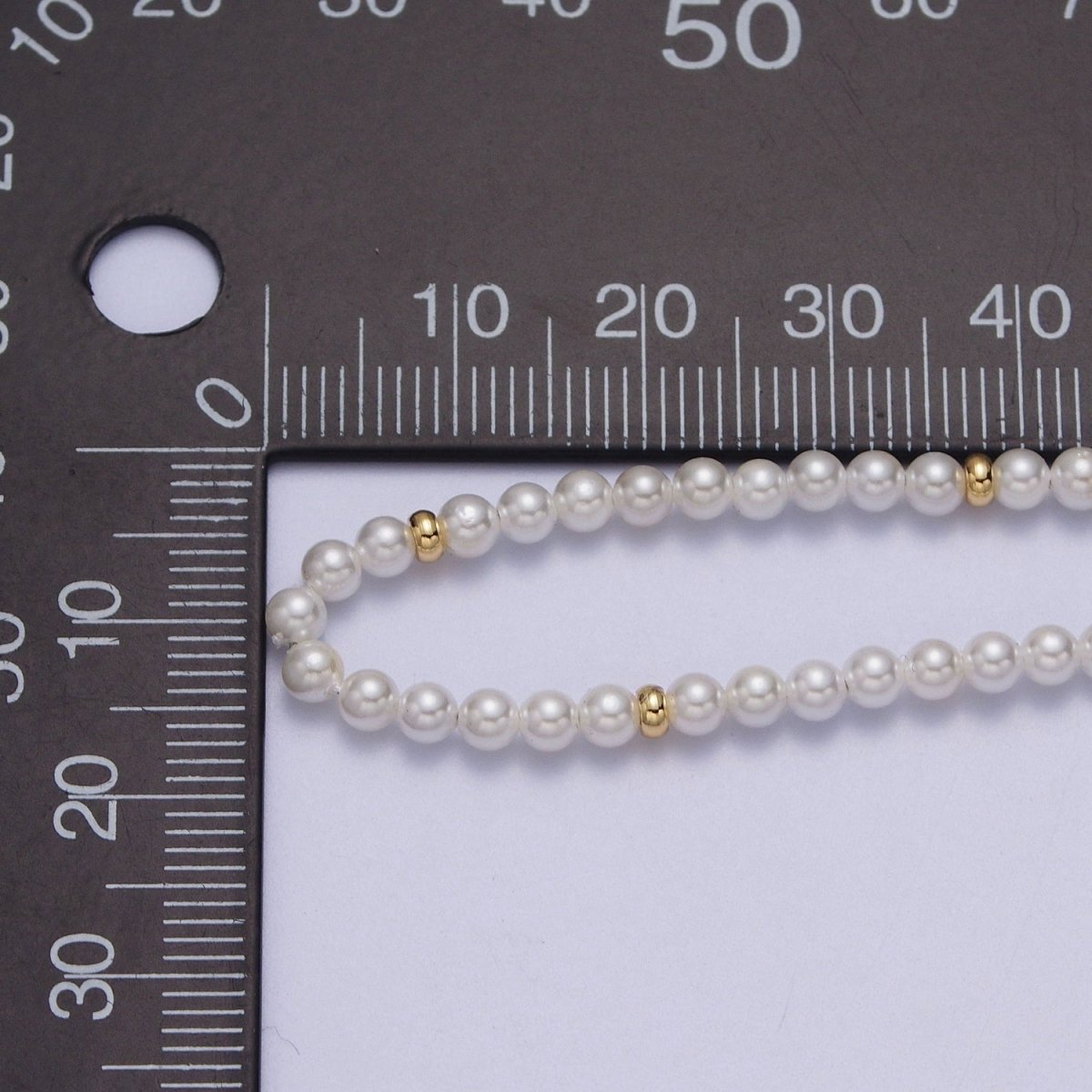 5mm, 6mm White Round Shell Pearl Gold Beaded 15.5 Choker Necklace | WA-1303 WA-1304 W-1420 Clearance Pricing