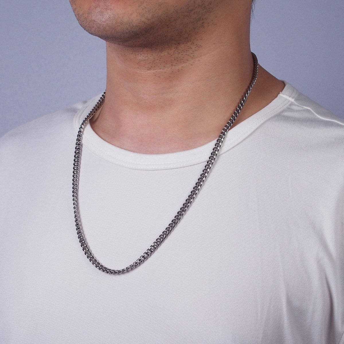 5mm Curb Chain Necklaces 21.6" or 23.6 " Chain , Lobster Clasp in Silver , Gold - Wholesale Stainless Steel Chains | WA2139 to WA2142 Clearance Pricing