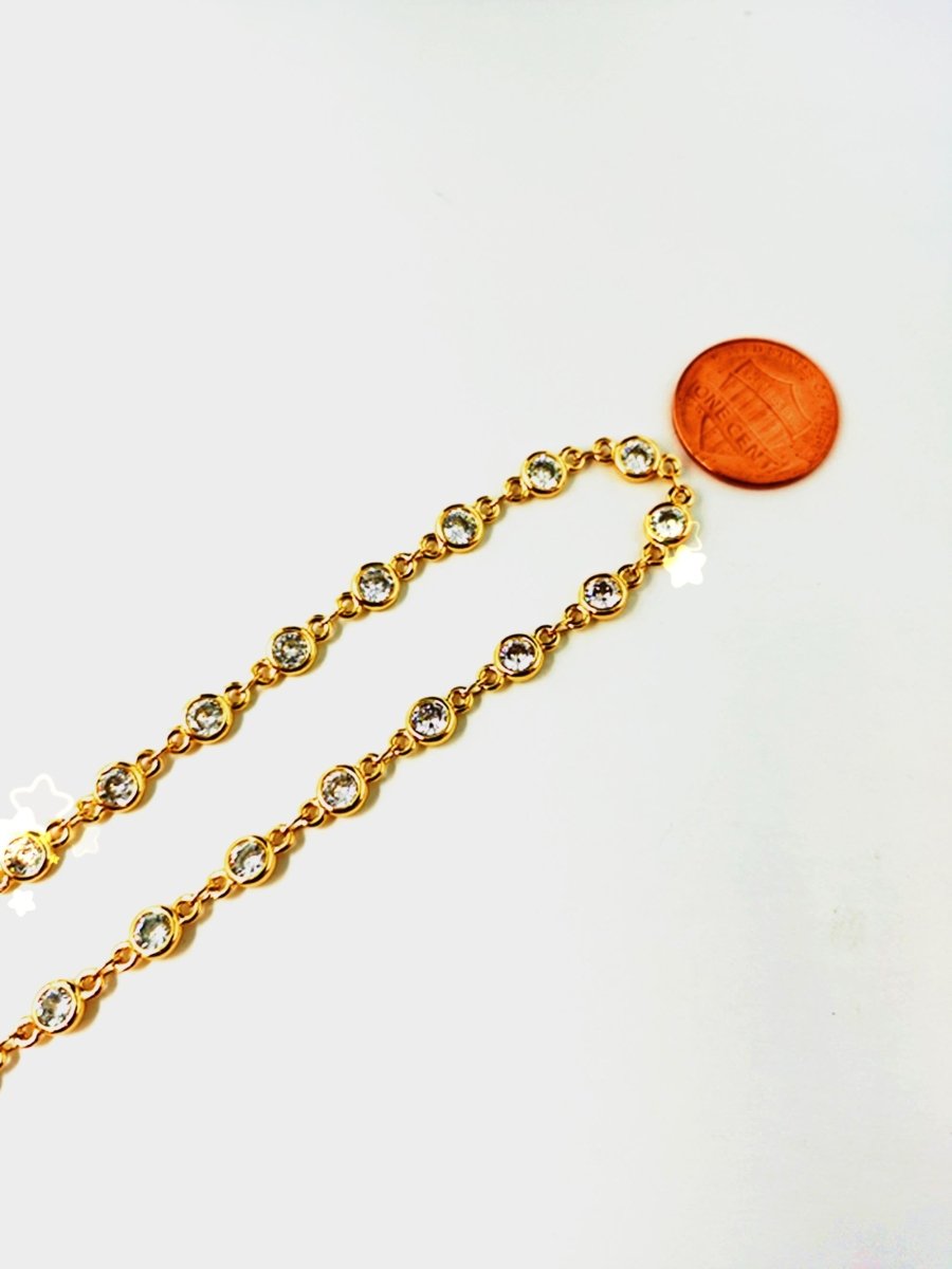 5mm Round Cubic Zirconia Gold Filled Chain by Yard, Gold Cable Chains, Chain Supplies, Bulk Chain for Rosary Necklace Bracelet Supply | ROLL-182 Clearance Pricing
