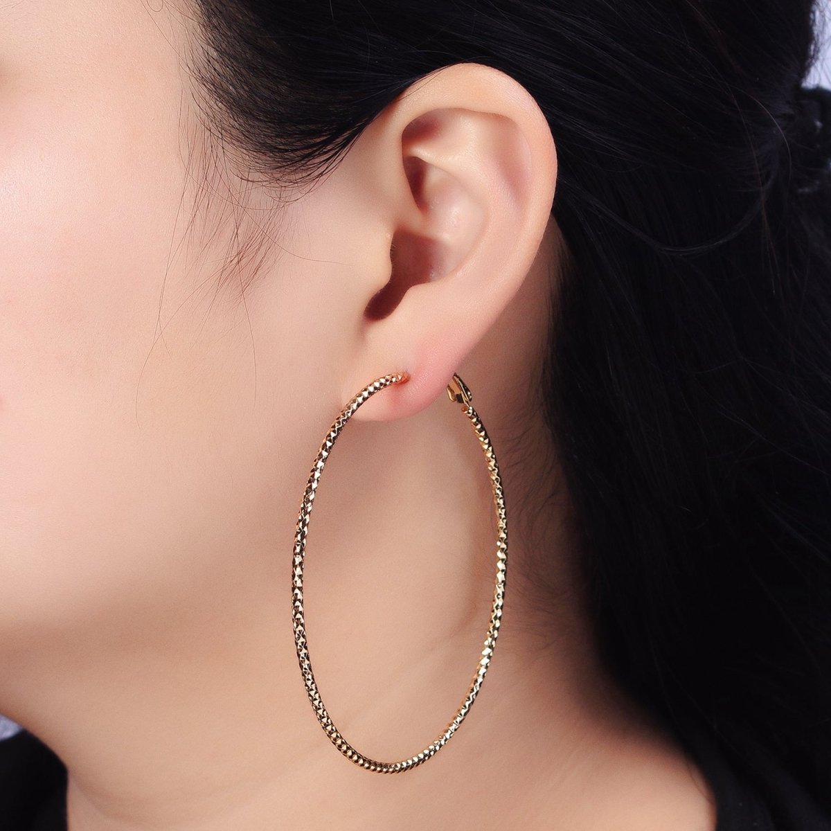 70mm, 60mm Gold Filled Rhombus Dented Geometric Hinge Latch Earrings in Gold & Silver | AB495 - AB498