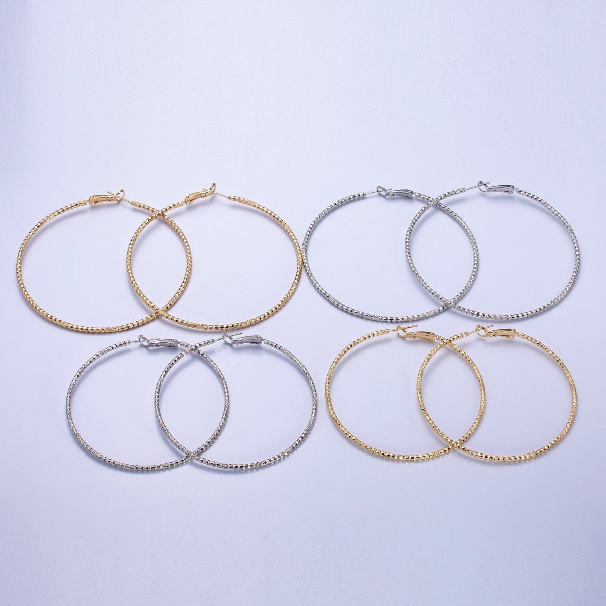 70mm, 60mm Gold Filled Rhombus Dented Geometric Hinge Latch Earrings in Gold & Silver | AB495 - AB498
