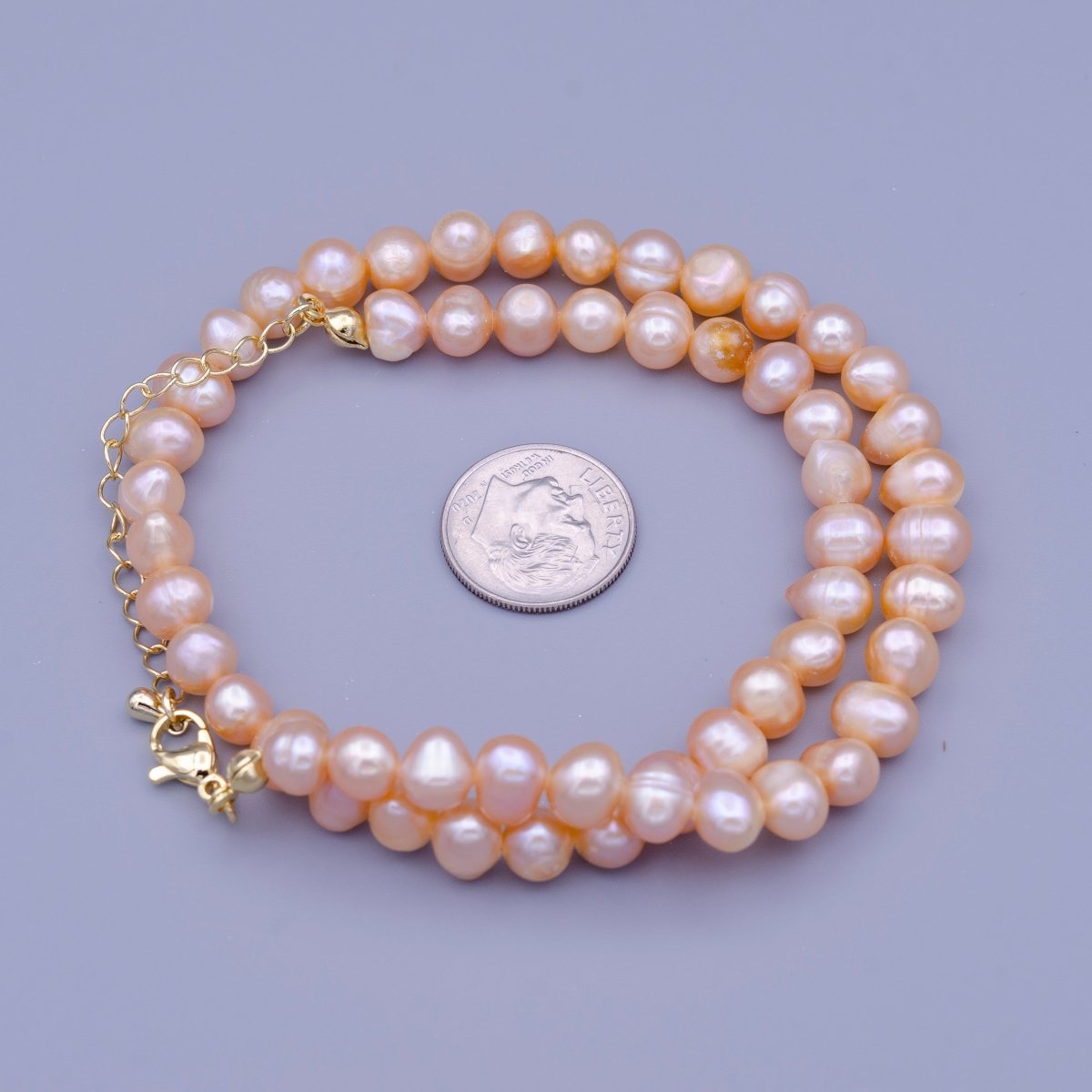 OS 7.6mm Round Nugget Pink Freshwater Pearl 14 Inch Choker Necklace | WA-1463 Clearance Pricing