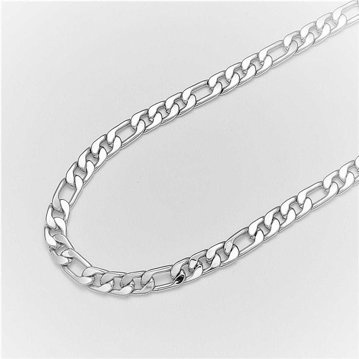 7mm Wide Figaro White Gold Plated Chain by Yard, Chunky Silver Figaro Chain, Wholesale Bulk Roll Chain DIY Craft, For Jewelry Making | ROLL-505 Clearance Pricing