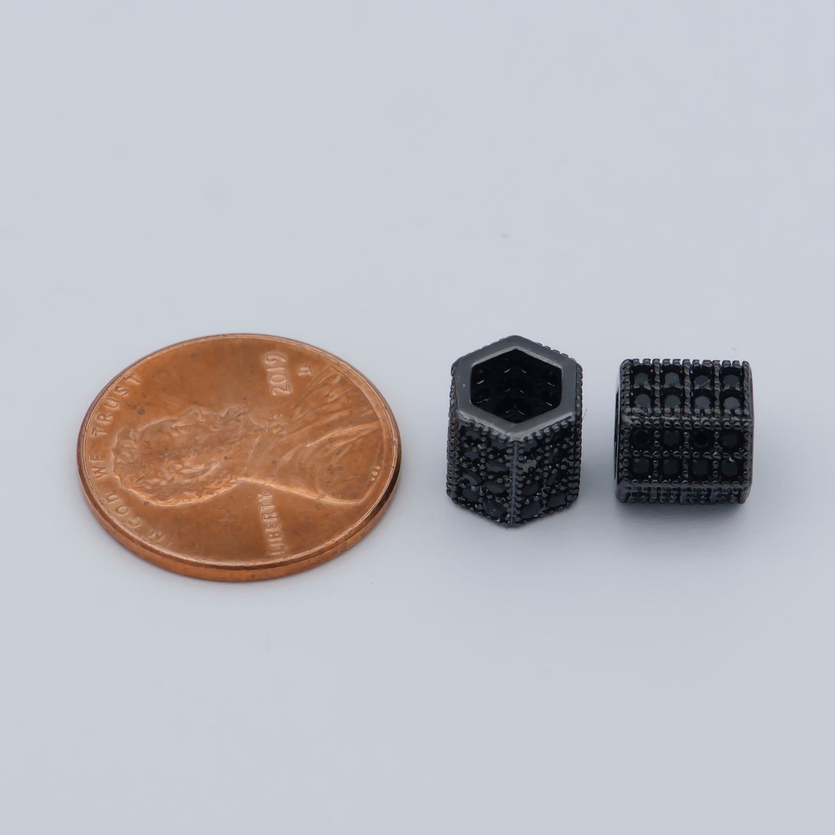 8MM Black CZ Pave On Black Large Hole Hexagon Tube Spacer Beads, Cubic Zirconia Tube Space Beads, Men's Jewelry Findings B-543
