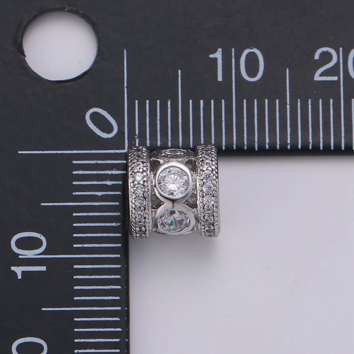 8mm White Gold Filled Micro Pave Spacer Beads Drum Tube Gold Beads with CZ Paved, 4mm Large Hole Gold Spacers for Bracelet Making