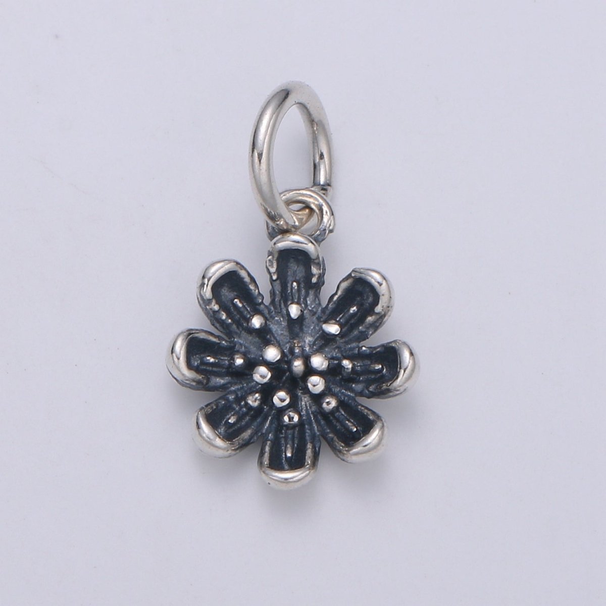 925 Sterling Silver Aster Charm, Floral Charm Silver Black Flower Charm for Necklace Bracelet Earring, Flower Charm SL-152