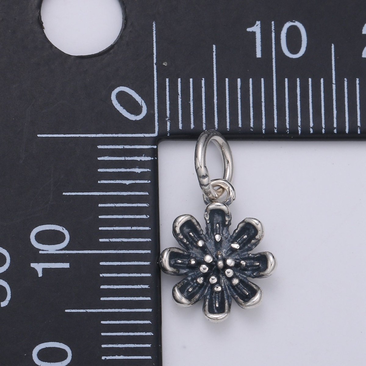925 Sterling Silver Aster Charm, Floral Charm Silver Black Flower Charm for Necklace Bracelet Earring, Flower Charm SL-152