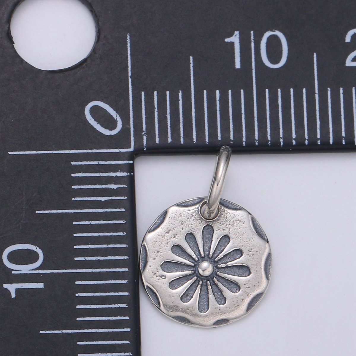 925 Sterling Silver Aster Flower Charm, Circle Floral Charm Silver Flower Charm for Necklace Bracelet Earring, Floral Charm SL-140