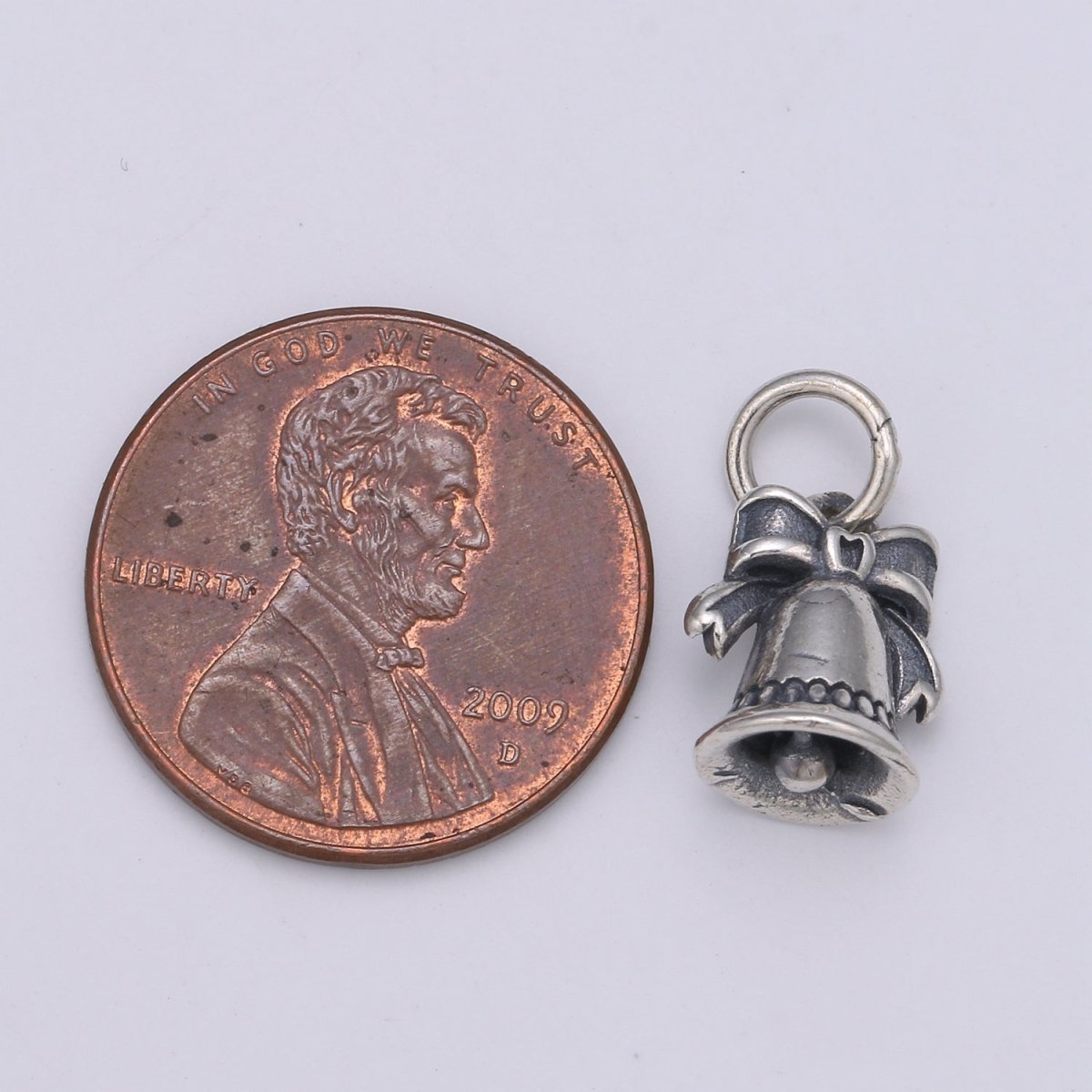 925 Sterling Silver Bell Charm, Bow Charm Silver Christmas Bell Charm for Necklace Bracelet Earring, New Year Bells Charm SL-084