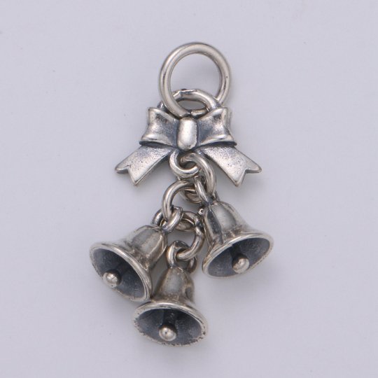 925 Sterling Silver Bells Charm Charm, Holiday Charm Silver Ribbon Charm for Necklace Bracelet Earring, Dangling Charm SL-197