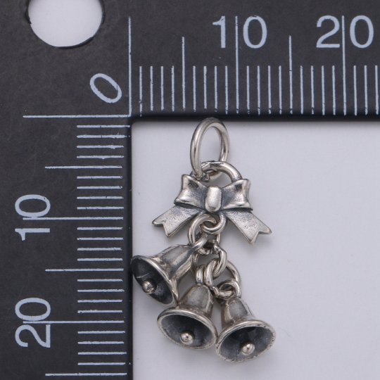 925 Sterling Silver Bells Charm Charm, Holiday Charm Silver Ribbon Charm for Necklace Bracelet Earring, Dangling Charm SL-197