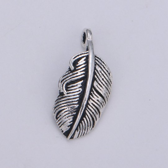 925 Sterling Silver Bird Feather Charm, Animal Charm Silver Bird Charm for Necklace Bracelet Earring, Single Feather Charm SL-080