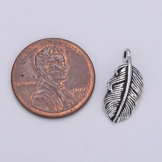 925 Sterling Silver Bird Feather Charm, Animal Charm Silver Bird Charm for Necklace Bracelet Earring, Single Feather Charm SL-080