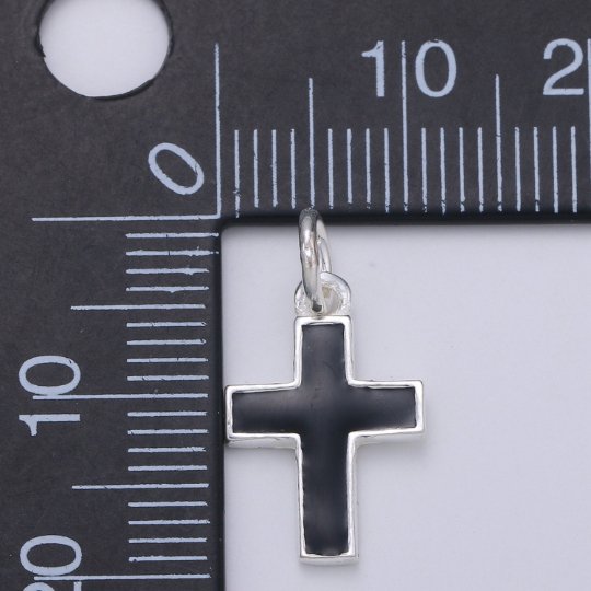 925 Sterling Silver Black Cross Charm, Religious Charm Silver Hope Charm for Necklace Bracelet Earring,  Holy Symbol Charm SL-055