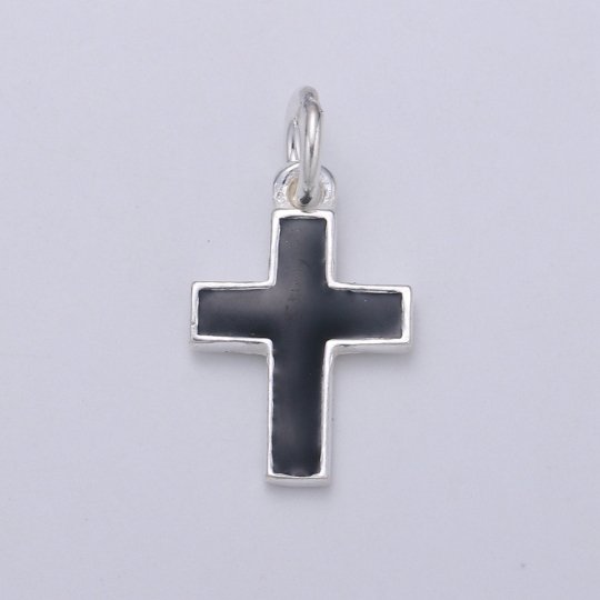 925 Sterling Silver Black Cross Charm, Religious Charm Silver Hope Charm for Necklace Bracelet Earring,  Holy Symbol Charm SL-055