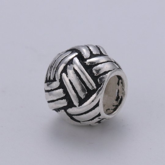 925 Sterling Silver Braided Bead, Patterned Beads Silver Bali Beads for Bracelet Component Antique Silver Weaving Beads Spacer SL-213