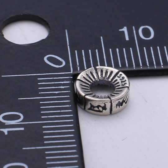 925 Sterling Silver Buddhism Letter Sun Bead, Prayer Bead Silver Amulet Bead for Necklace Bracelet Earring, Buddshism Bead SL-218