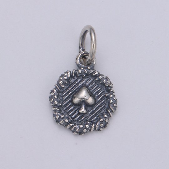 925 Sterling Silver Card Suits Charm, Heart Charm Silver Clover Charm for Necklace Bracelet Earring, Spades Charm,Diamond Charm,SL-HJ-99-102