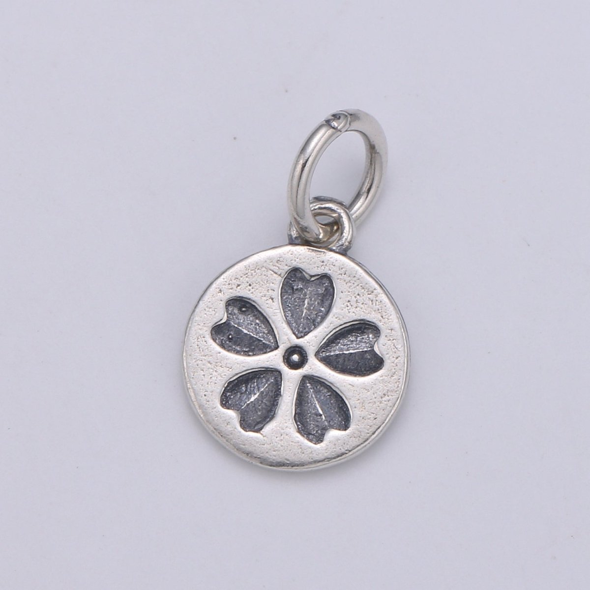 925 Sterling Silver Clover Charm, Round Disc Charm Silver Heart Charm for Necklace Bracelet Earring, Love Heart Charm SL-082