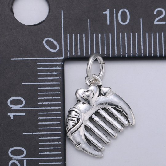 925 Sterling Silver Comb Charm, Mulan Comb Charm Silver Hair Brush Charm for Necklace Bracelet Earring, Heart Charm SL-107