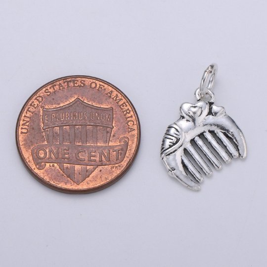925 Sterling Silver Comb Charm, Mulan Comb Charm Silver Hair Brush Charm for Necklace Bracelet Earring, Heart Charm SL-107