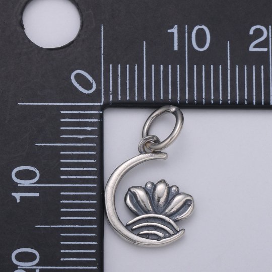 925 Sterling Silver Crescent Moon Charm, Galaxy Charm Silver Crown Charm for Necklace Bracelet Earring, Flower Charm SL-184
