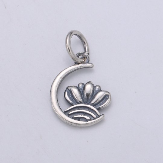 925 Sterling Silver Crescent Moon Charm, Galaxy Charm Silver Crown Charm for Necklace Bracelet Earring, Flower Charm SL-184
