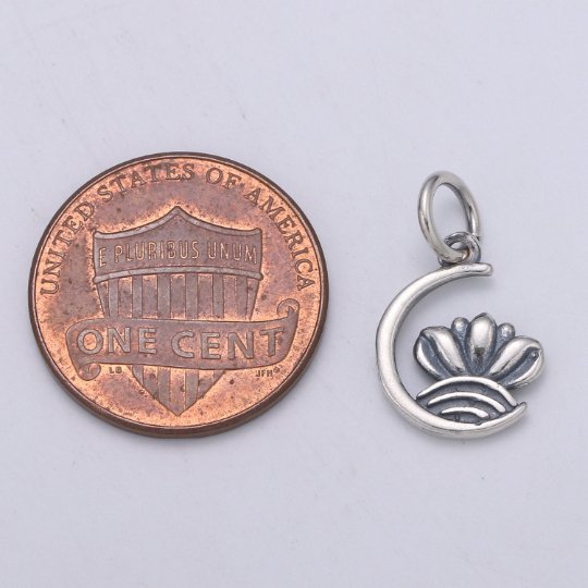 925 Sterling Silver Crescent Moon Charm, Galaxy Charm Silver Crown Charm for Necklace Bracelet Earring, Flower Charm SL-184