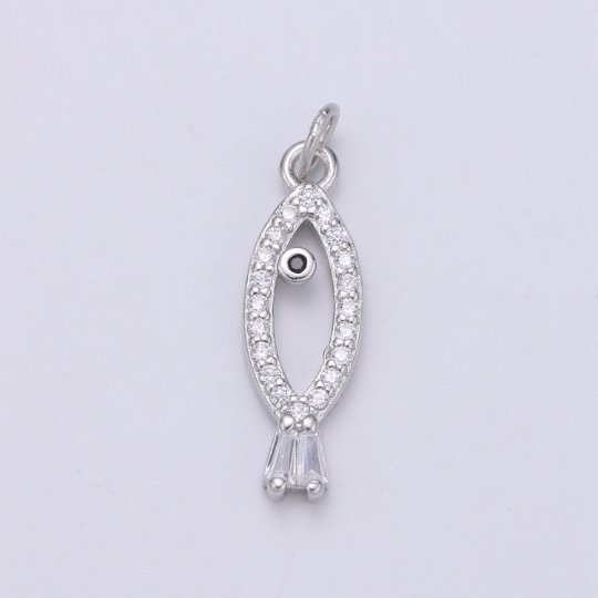 925 Sterling Silver Diamond Fish Charm, Beach Charm Silver Animal Charm for Necklace Bracelet Earring, Ocean Charm SL-123
