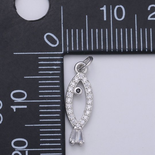 925 Sterling Silver Diamond Fish Charm, Beach Charm Silver Animal Charm for Necklace Bracelet Earring, Ocean Charm SL-123