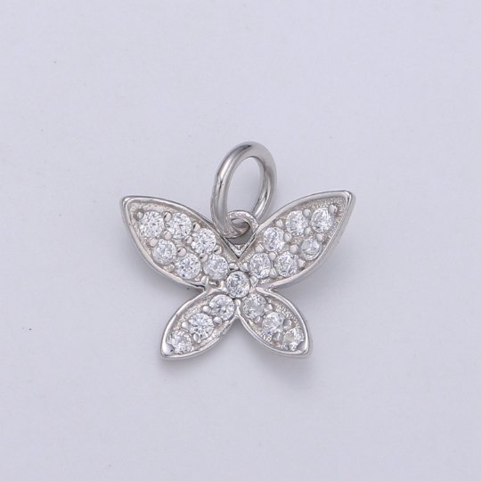 925 Sterling Silver Diamond Petal Butterfly Charm, Nature Charm Silver Animal Charm for Necklace Bracelet Earring,  Butterfly Charm SL-156