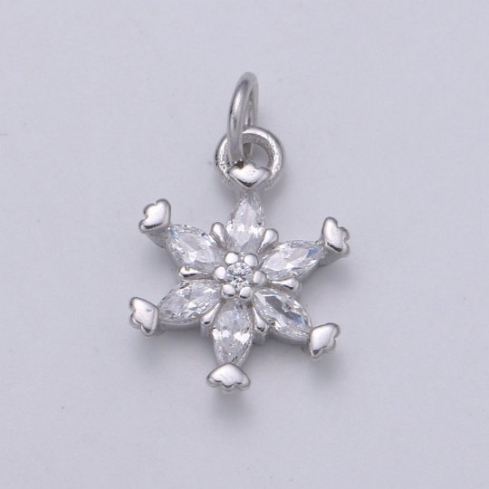 925 Sterling Silver Diamond Snowflake Charm, Winter Charm Silver Snow Charm for Necklace Bracelet Earring,  Christmas Charm SL-172