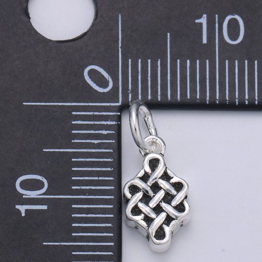 925 Sterling Silver Diamond Weave Charm, Pattern Charm Silver Weave Charm for Necklace Bracelet Earring, Knitting Charm SL-111