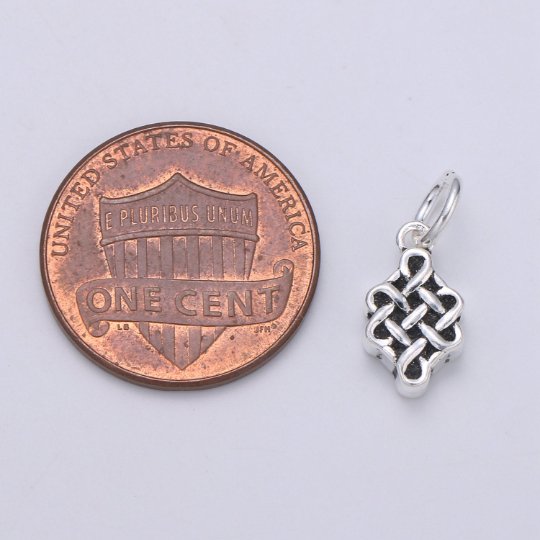 925 Sterling Silver Diamond Weave Charm, Pattern Charm Silver Weave Charm for Necklace Bracelet Earring, Knitting Charm SL-111
