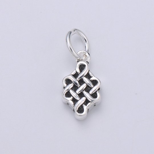 925 Sterling Silver Diamond Weave Charm, Pattern Charm Silver Weave Charm for Necklace Bracelet Earring, Knitting Charm SL-111