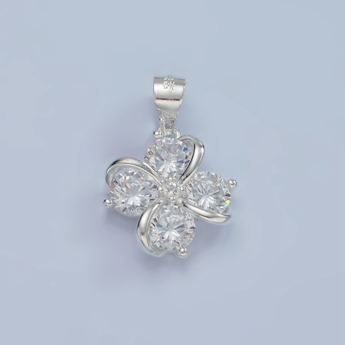 925 Sterling Silver Flower Charm Clear Cubic Zirconia Stone Floral Pendant SL-457