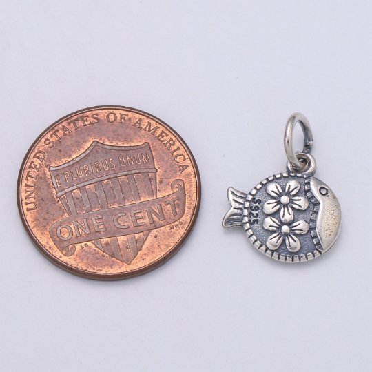 925 Sterling Silver Flower FIsh Charm, Animal Charm Silver Flower Charm for Necklace Bracelet Earring, Floral Charm SL-173