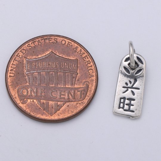 925 Sterling Silver Fu Gui Charm, Good Luck Charm Silver Riches Charm for Necklace Bracelet Earring, Chinese Symbol Charm SL-157