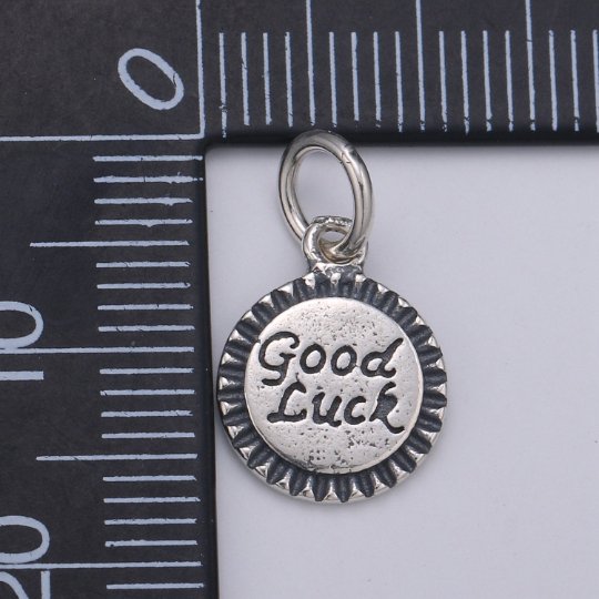 925 Sterling Silver Good Luck Charm, Message Charm Silver Happy Charm for Necklace Bracelet Earring, Good Luck Charm, SL-096