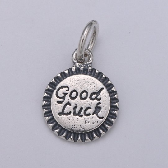 925 Sterling Silver Good Luck Charm, Message Charm Silver Happy Charm for Necklace Bracelet Earring, Good Luck Charm, SL-096